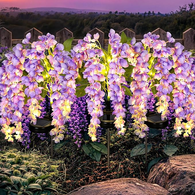 GIGALUMI Solar Lights Outdoor for Garden Decor, 3 Pack Solar Flower Lights by GIGALUMI