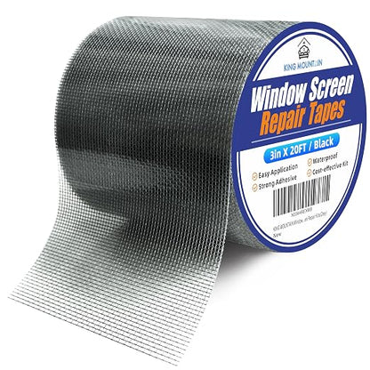 KING MOUNTAIN Black Window Screen Repair Tape, 3inX20FT Heavy Duty Screen by ForABetterHomeLife