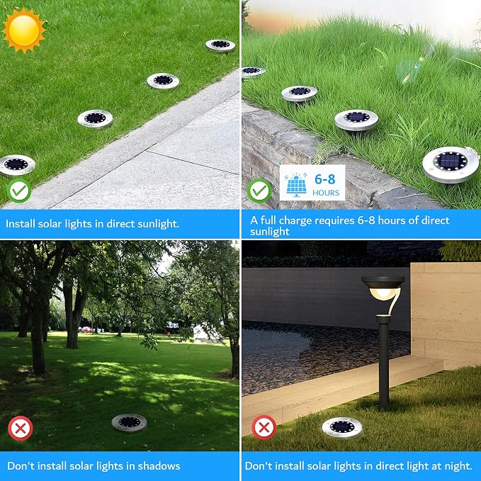 Biling Solar Ground Lights Outdoor 12 Packs, Bright 12 LEDs Solar Lights - Image 6