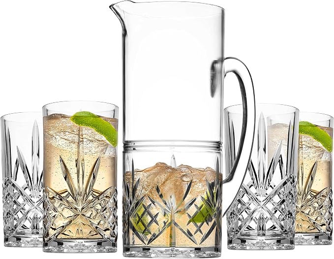 Godinger Pitcher and Highball Drinking Glasses Set, Acrylic Shatterproof Water - Image 3
