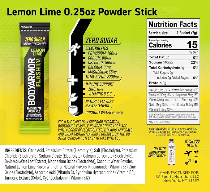 BODYARMOR Flash IV Electrolyte Packets, Strawberry Kiwi, Lemon Lime, & Tropical - Image 4