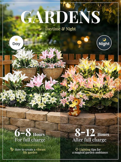 GIGALUMI Solar Garden Lights, 2 Pack LED Lily Garden Decor Carefree Solar - Image 3