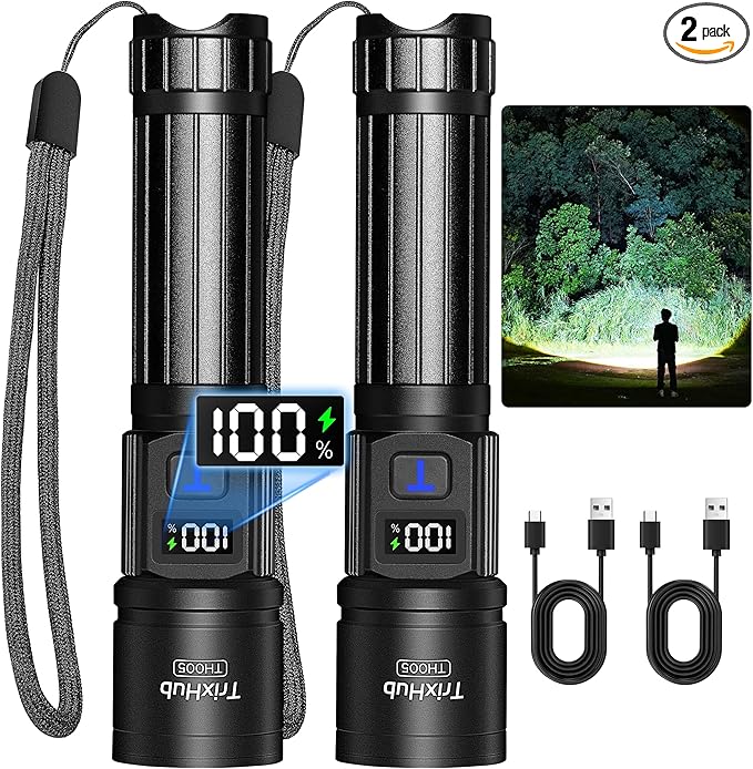 TrixHub Rechargeable Flashlights 2 Pack, Super Bright High Lumens Flash Light by TrixHub
