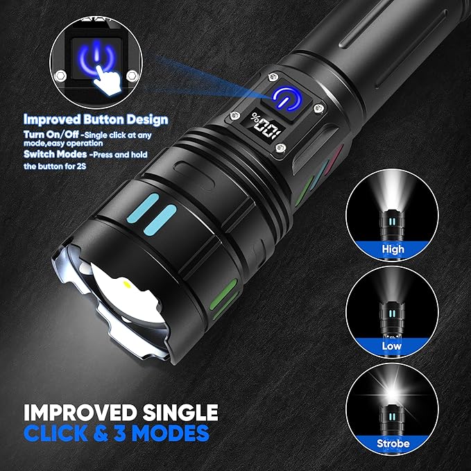 Rechargeable Flashlights High Lumens 100000 Long Distance, Single Click 3 Modes - Image 3
