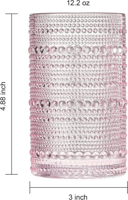 Khen Hobnail Beaded Highball Drinking Tumbler Glasses | Set of 6 | Pastel Pink - Image 5