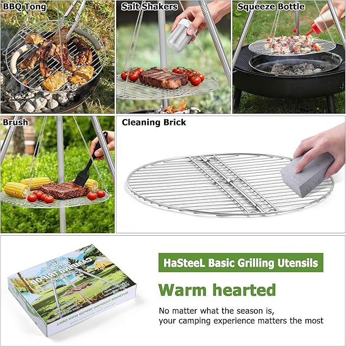 HaSteeL Campfire Tripod for Cooking, Stainless Steel Camping Tripod Grill for - Image 6