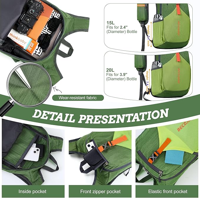BECOJADDE 15L Small Hiking Backpack - Image 3