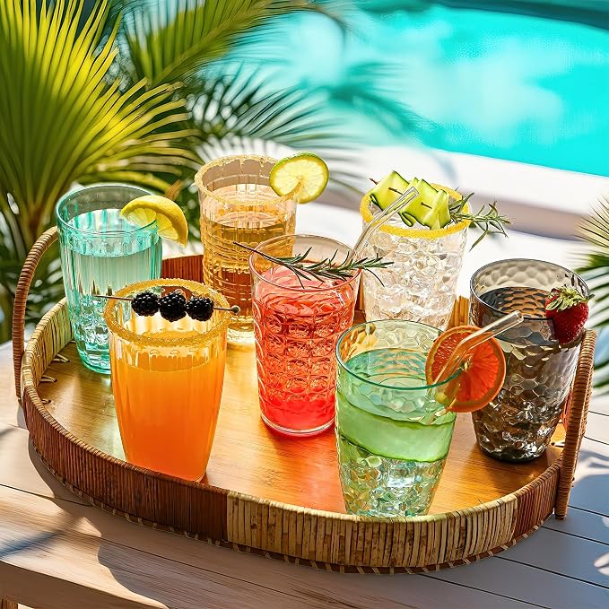 Kate Aspen Clear Ribbed Acrylic Glasses Drinkware Set of 8, 21 oz, Plastic - Image 7