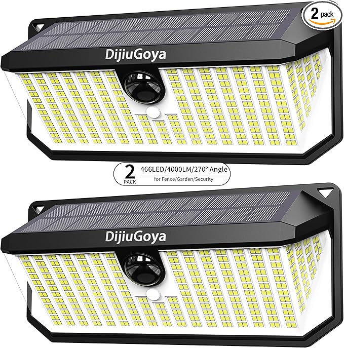 Solar Security Lights Outdoor, 466 LED 4000Lm Ultra Bright, 270° Wide Motion by DijiuGoyaFlagship
