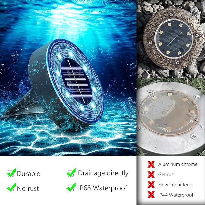 Joomer Solar Ground Lights, 4 Pack 8 LED Solar Lights Outdoor Waterproof IP68 - Image 4