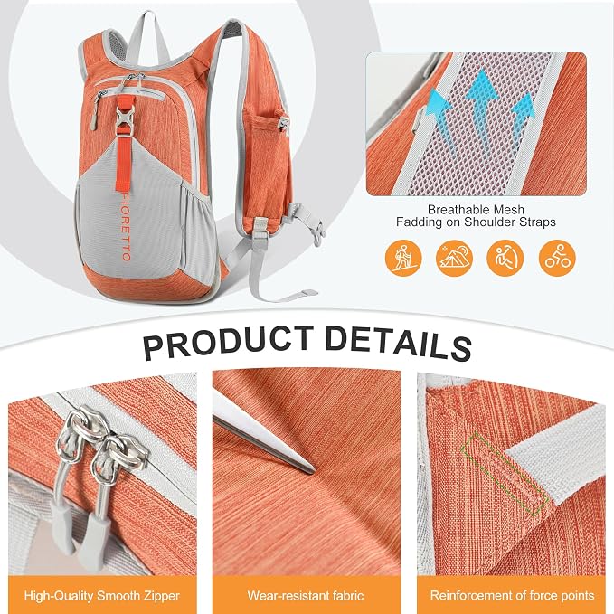 FIORETTO 10L Lightweight Packable Hiking Backpack Small Foldable Daypack - Image 7