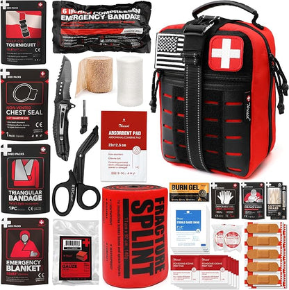 Survival First Aid Kit with Israeli Bandage, Chest Seal, Tourniquet, Tactical by THRIAID