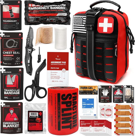 Survival First Aid Kit with Israeli Bandage, Chest Seal, Tourniquet, Tactical by THRIAID