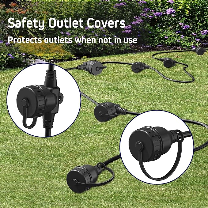 50FT Black Outdoor Extension Cord, Evenly Spaced 6 Outlets Plugs - Image 5