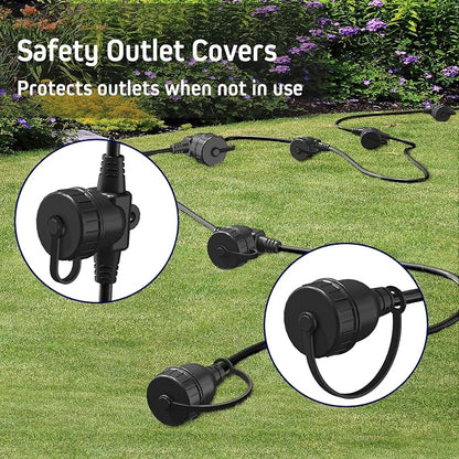 50FT Black Outdoor Extension Cord, Evenly Spaced 6 Outlets Plugs - Image 5