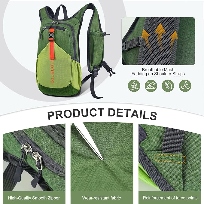 FIORETTO 10L Lightweight Packable Hiking Backpack Small Foldable Daypack - Image 7