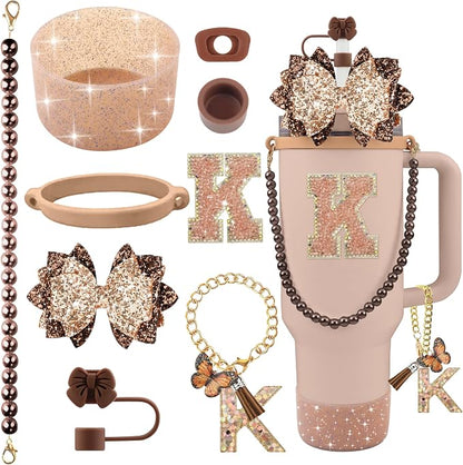 9PCS Brown for Stanley Cup Accessories Set Bling Initials Bow Charms for by Unknown