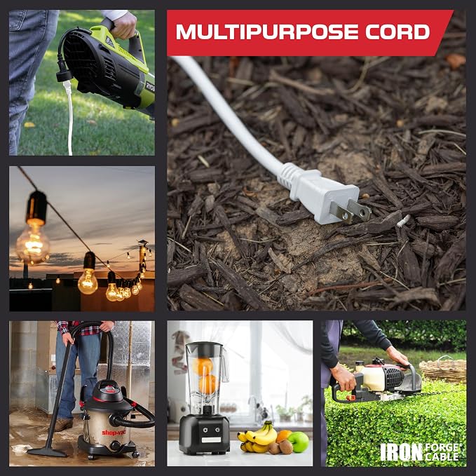 Iron Forge Cable 2 Prong Outdoor Extension Cord 50 ft, 16/2 SJTW 50 Foot White - Image 7