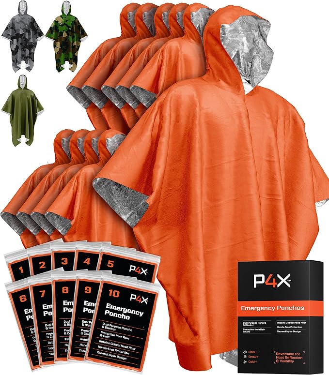 PREPARED4X Emergency Mylar Poncho – Survival Rain Poncho by PREPARED4x