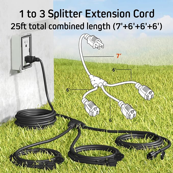 Eversimpleinc Black 1 to 3 Splitter Extension Cord, 3 Prong Plug - Image 2