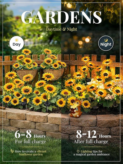 GIGALUMI Solar Garden Lights Artificial Sunflowers, LED Garden Decor Carefree - Image 3