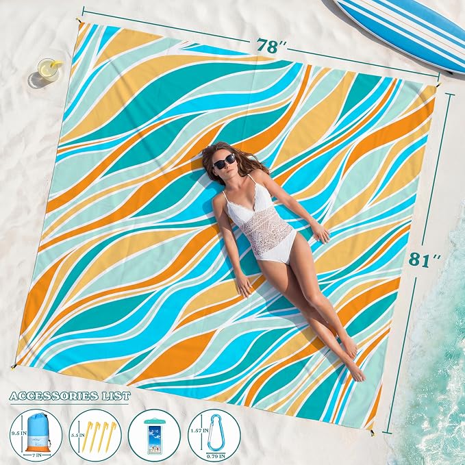 Famstar Beach Blanket Oversized Extra Large 78" X 81", Waterproof Sandproof - Image 2