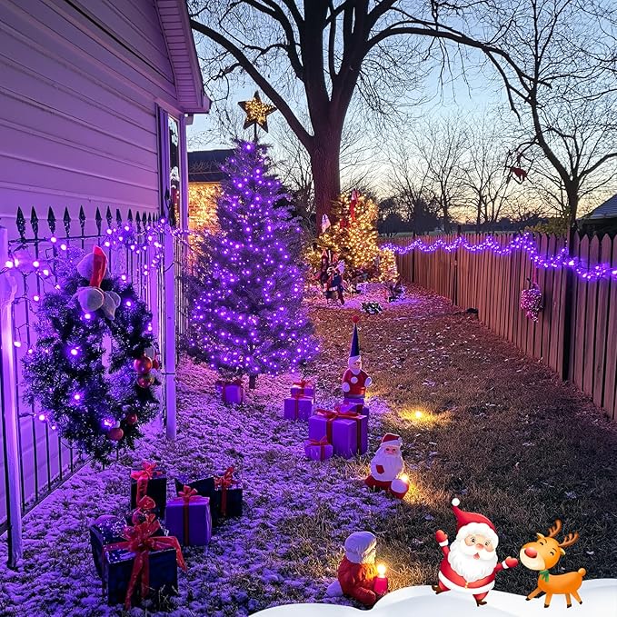 JMEXSUSS 600LED Purple Solar Halloween Lights, 206.7ft Solar String Lights - Image 5