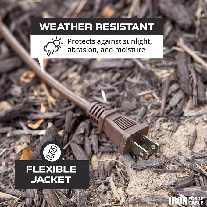 Iron Forge Cable 2 Prong Outdoor Extension Cord 25 ft, 16/2 SJTW 25 Foot Brown - Image 3