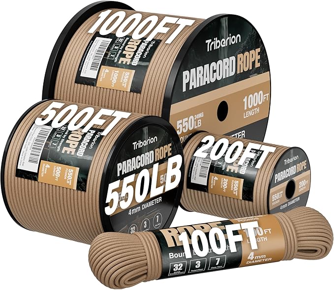 Paracord Rope 550 lb - 100ft 5/32" Parachute Cord 4MM 7-Strand para Cord - by Triberion