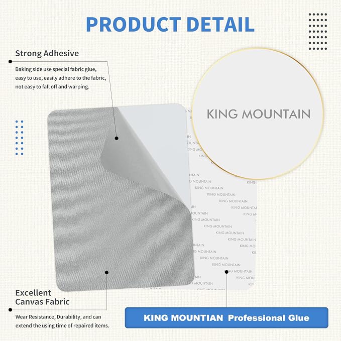 KING MOUNTAIN Canvas Repair Patch 5×8 Inch 8 Pcs Self-Adhesive Waterproof - Image 3