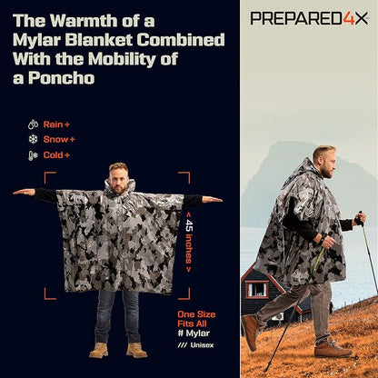 PREPARED4X Emergency Mylar Poncho – Survival Rain Poncho - Image 2