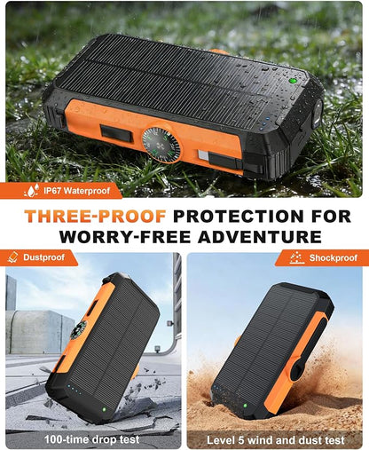 Solar Power Bank with Hand Crank and Retractable Cables, 20000mAh Wireless - Image 8