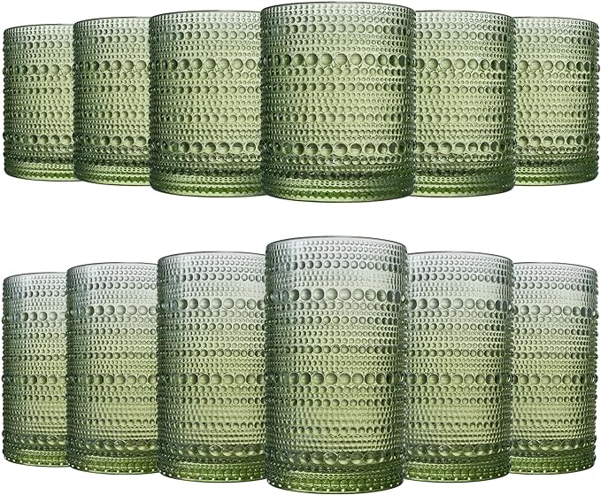 Khen Hobnail Beaded Highball Drinking Tumbler Glasses | Set of 12 | Color by Khen