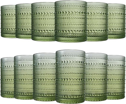 Khen Hobnail Beaded Highball Drinking Tumbler Glasses | Set of 12 | Color by Khen