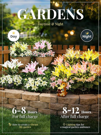 GIGALUMI Solar Garden Lights, 8 Pack LED Lily Garden Decor Carefree Solar - Image 3