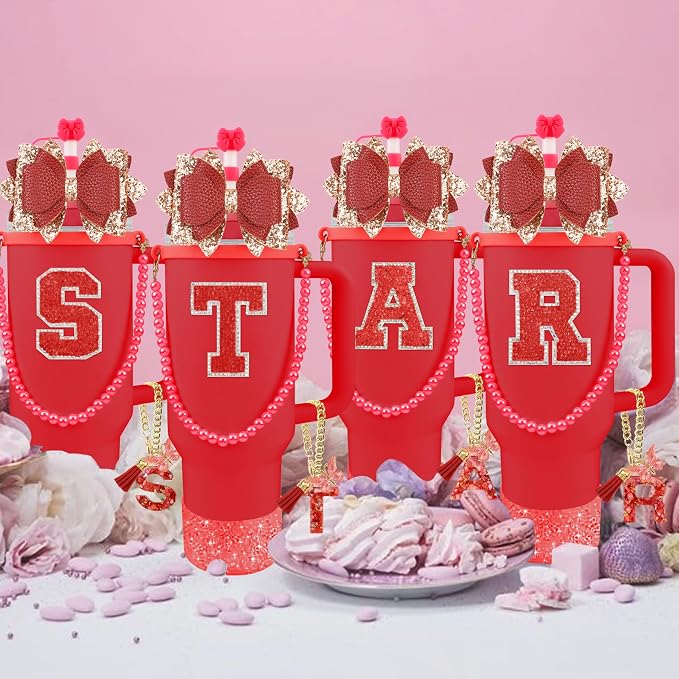 9PCS Red for Stanley Cup Accessories Set Bling Initials Bow Charms for Stanley - Image 7