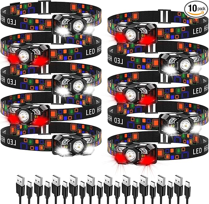 KunHe 10 Pack led Rechargeable Headlamp Flashlight Headlight Motion Sensor 10 by KunHe