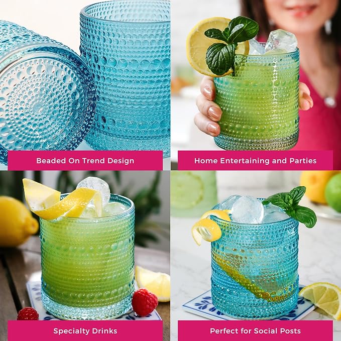 Kate Aspen Hobnail Beaded Drinking Glasses Vintage Glassware Set | Cocktail - Image 5