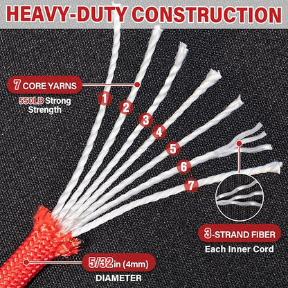 Paracord Rope 550 lb - 100ft 5/32" Parachute Cord 4MM 7-Strand para Cord - - Image 3