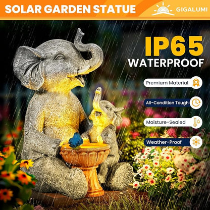 GIGALUMI Solar Garden Statues Bird Bath Elephant 9", Loving Elephant Decor - Image 3