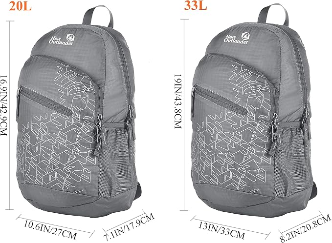 Outlander Packable Handy Lightweight Travel Hiking Backpack Daypack-Grey-L - Image 6