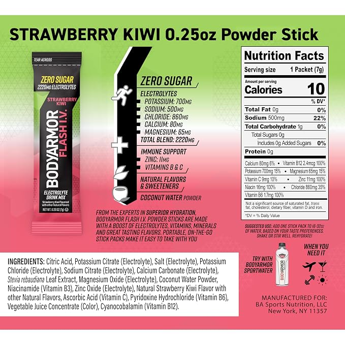 BODYARMOR Flash IV Electrolyte Packets, Strawberry Kiwi - Image 2