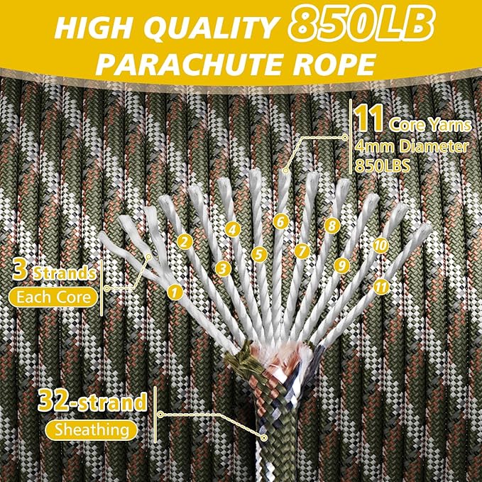 850Ib Reflective Paracord Rope, 50/100/200/500/1000ft 4MM 11 Strand Parachute - Image 2