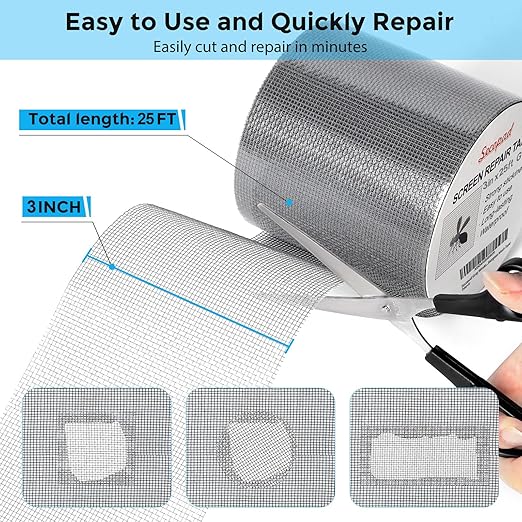 Secopad Grey Window Screen Repair Tape, 3IN X 25FT Screen Repair Kit - Image 3