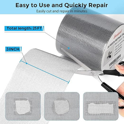 Secopad Grey Window Screen Repair Tape, 3IN X 25FT Screen Repair Kit - Image 3