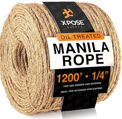 Manila Rope - 1/4 Inch 1200' - 3 Strand Cordage Twisted Braided Rope - Thick by XposeSafety