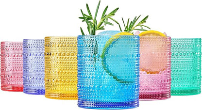 Khen Plastic Hobnail Drinking Glasses Set of 6 Bright Tones Cups 14oz, by Khen