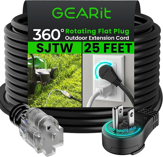 GEARit 25 Ft Extension Cords 16/3 Gauge 360° Rotating Plug Outdoor/Indoor SJTW by GEARit