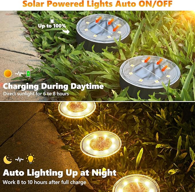 Joomer Solar Ground Lights, 12 Pack 8 LED Solar Lights Outdoor Waterproof IP68 - Image 3