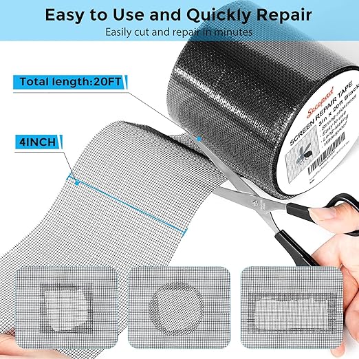 Secopad Black Window Screen Repair Tape, 3IN x 20FT Screen Repair Kit - Image 6